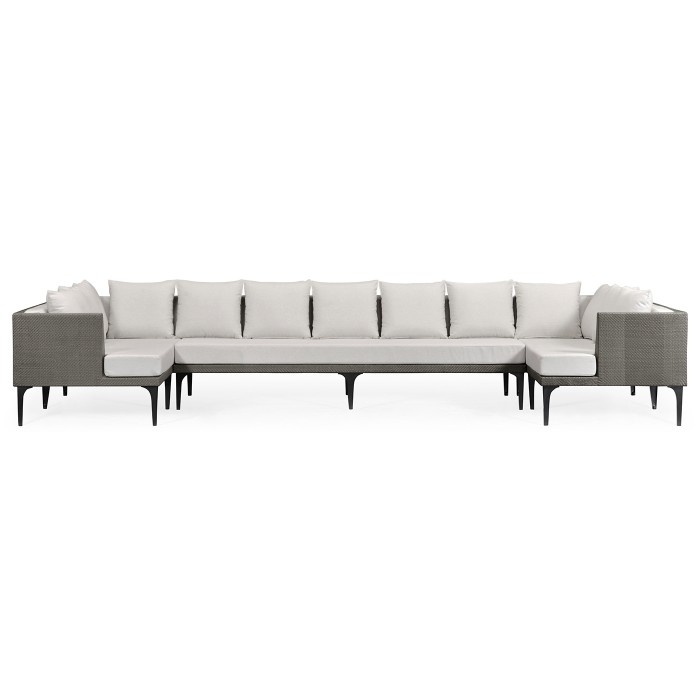 Dark Grey Rattan Outdoor Sectional Sofa Set, Upholstered in COM