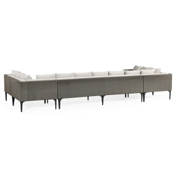 Dark Grey Rattan Outdoor Sectional Sofa Set, Upholstered in COM