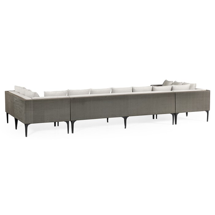 Dark Grey Rattan Outdoor Sectional Sofa Set, Upholstered in COM