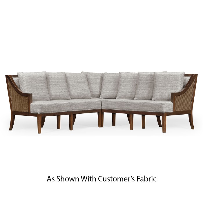 Tan Rattan Outdoor Corner Sofa, Upholstered in COM