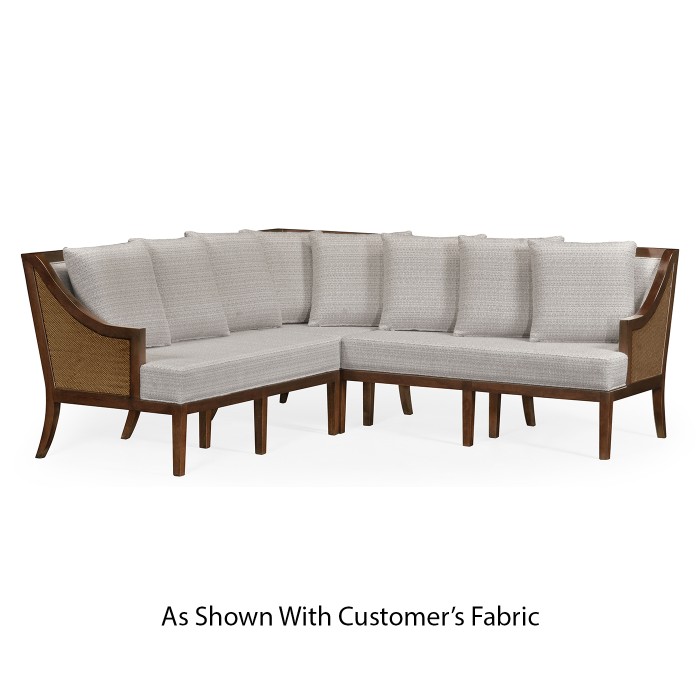 Tan Rattan Outdoor Corner Sofa, Upholstered in COM