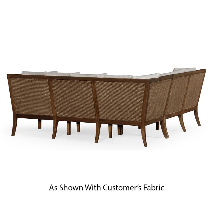 Tan Rattan Outdoor Corner Sofa, Upholstered in COM