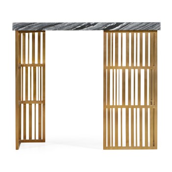 Rectangular Brass Console Table with a Grey Marble Top