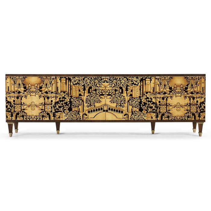 Dark Gold Walnut & Hand Painted TV Cabinet