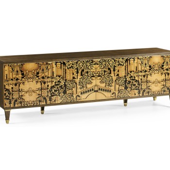 Dark Gold Walnut & Hand Painted TV Cabinet