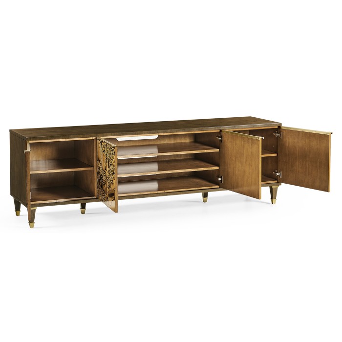 Dark Gold Walnut & Hand Painted TV Cabinet