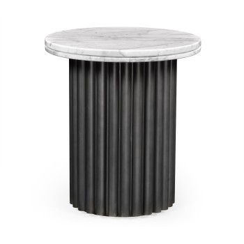Round Charcoal Grey & Faux Calacatta Oro Marble Side Table