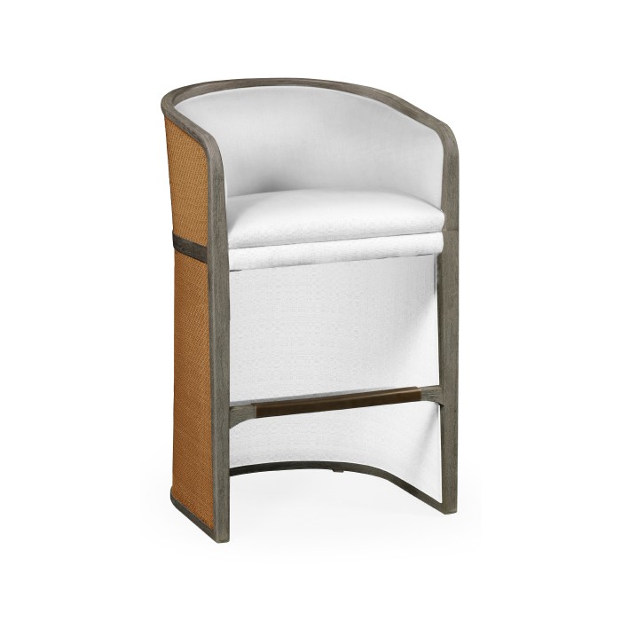 Grey & Tan Rattan Tub Bar Stool