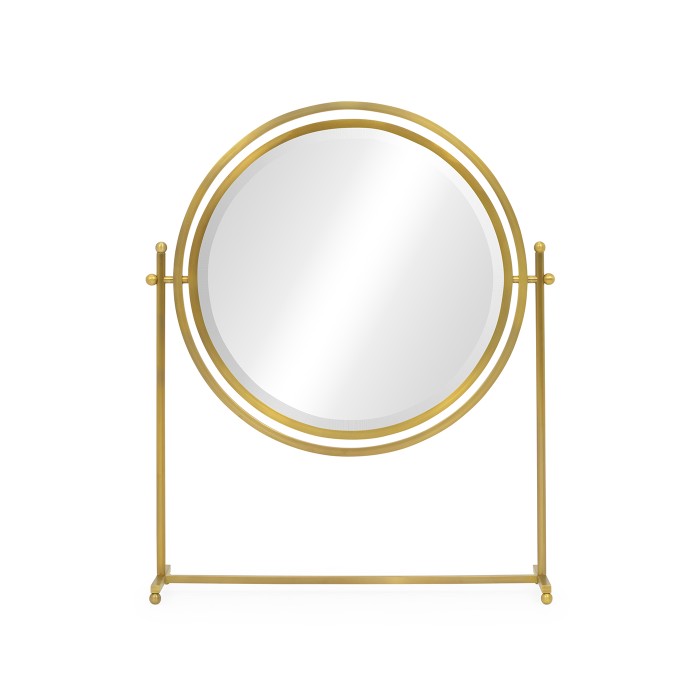 Round Antique Brass & Zebrano Dressing Table Mirror