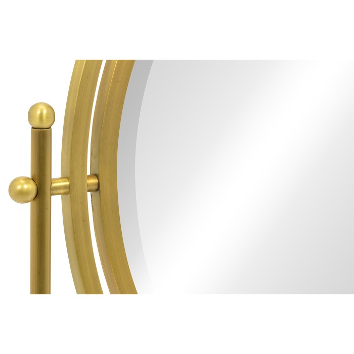 Round Antique Brass & Zebrano Dressing Table Mirror