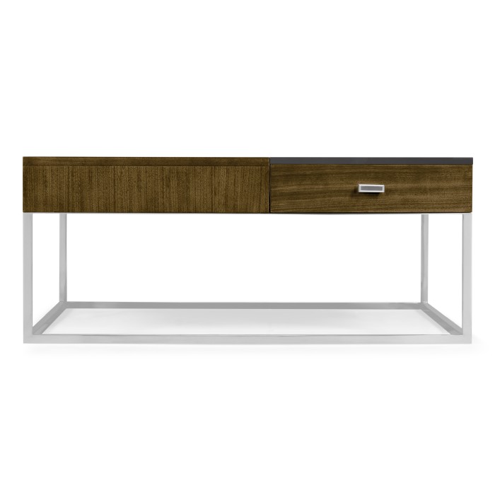 Square Autumn Walnut Coffee Table with Two Glass Top Drawers