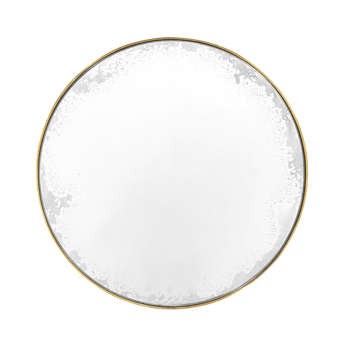 Small Round Antique Satin Gold Brass & Antique Glass Vanity Table