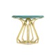 Round Jewel Style Brass & Daphne Blue Diamond Cut End Table