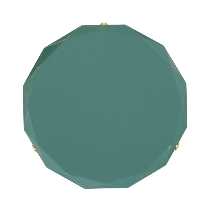 Round Jewel Style Brass & Daphne Blue Diamond Cut End Table