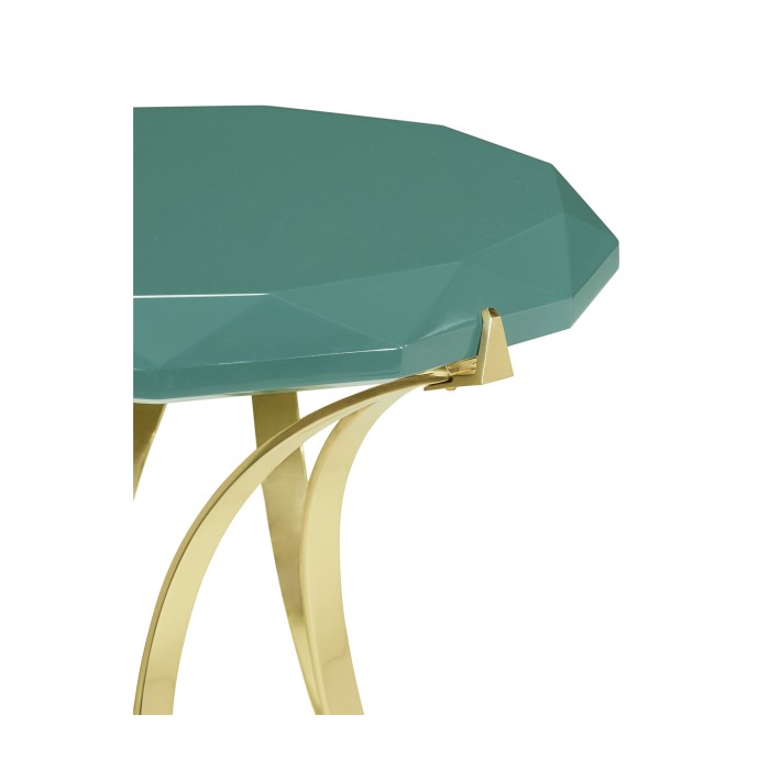 Round Jewel Style Brass & Daphne Blue Diamond Cut End Table