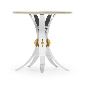 Fusion Round Stainless Steel End Table with Marble Top