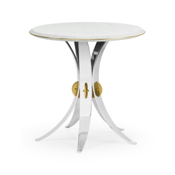 Fusion Round Stainless Steel End Table with Marble Top