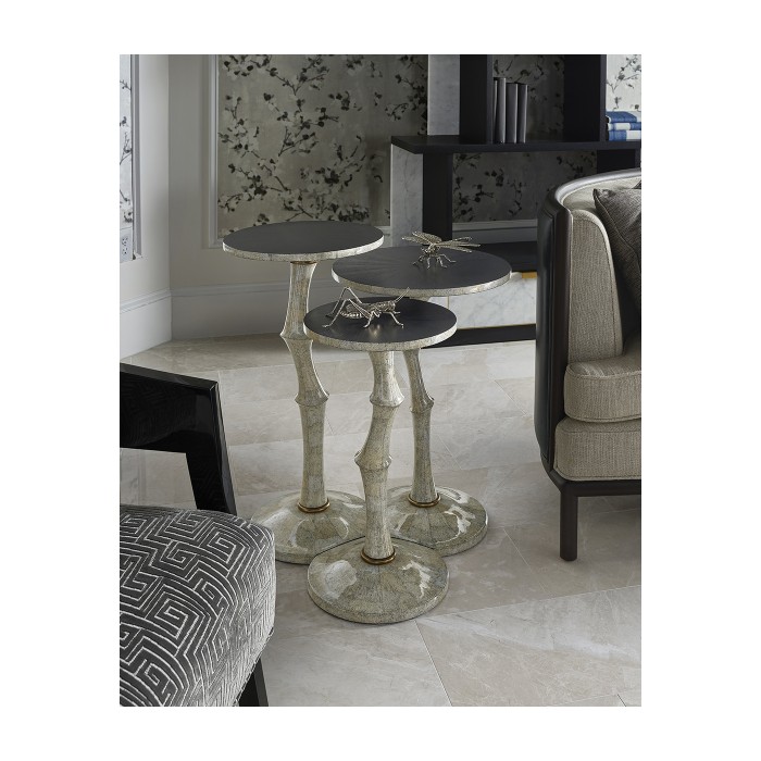 Set of Three Bamboo Style Bone Eggshell & Cerused Oak Nesting Tables