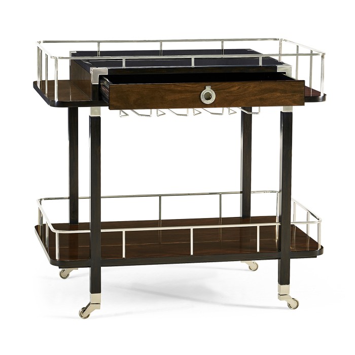 Rectangular Campaign Style Rolling Bar Cart