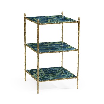 Square Graffiti & Brass Three-Tier End Table