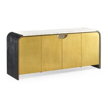 Fusion Oak & Brass Sideboard with White Marble Top
