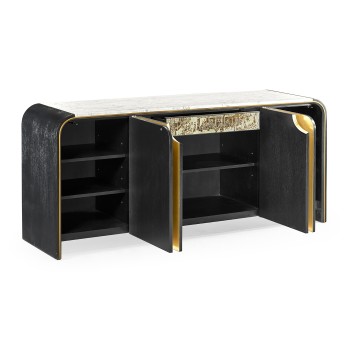 Fusion Oak & Brass Sideboard with White Marble Top