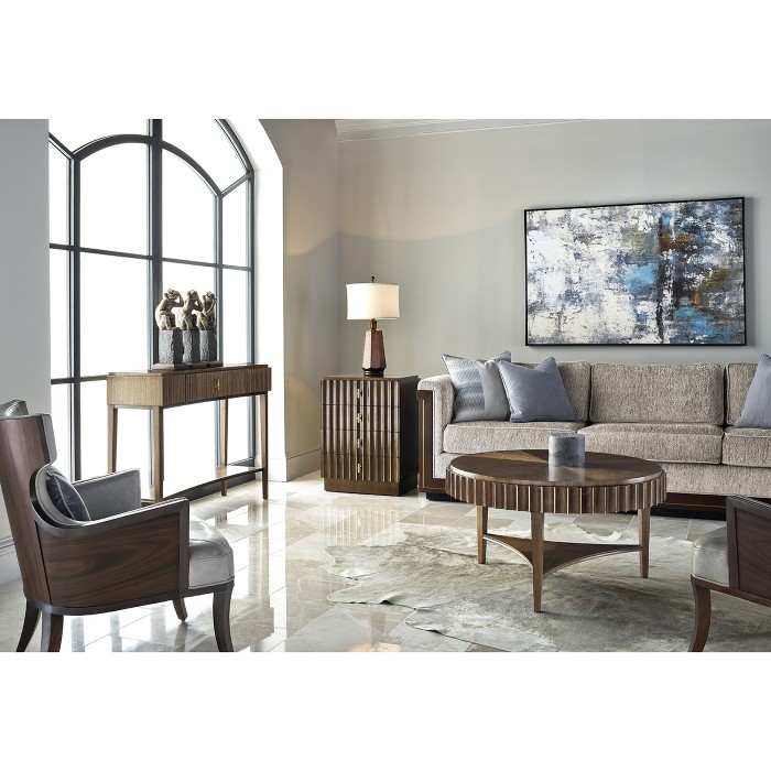 Bowed Autumn Walnut Reeded Console Table