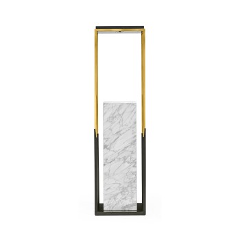 Contemporary Square Ebonised Oak & Brass Pedestal with White Calcutta Marble Centre