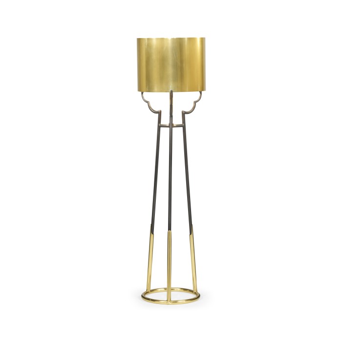 Contemporary Antique Satin Gold Brass & Black Stainless Steel Floor Lamp