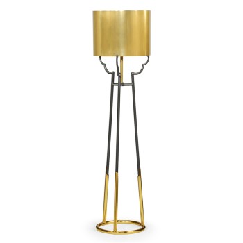 Contemporary Antique Satin Gold Brass & Black Stainless Steel Floor Lamp