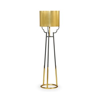 Contemporary Antique Satin Gold Brass & Black Stainless Steel Floor Lamp