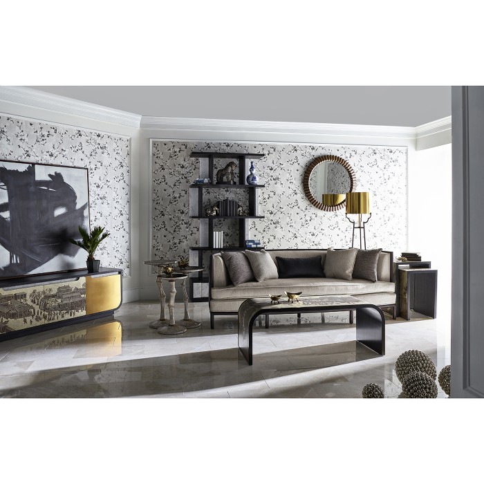 Contemporary Antique Satin Gold Brass & Black Stainless Steel Floor Lamp