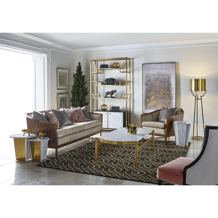 Contemporary Antique Satin Gold Brass & Black Stainless Steel Floor Lamp