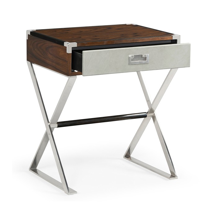 Campaign Style Dark Santos Rosewood Bedside Table with Drawer