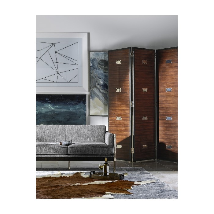 Campaign Style Dark Santos Rosewood Screen, Upholstered in COM