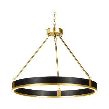 Round Contemporary Ebonised Oak & Brass Chandelier