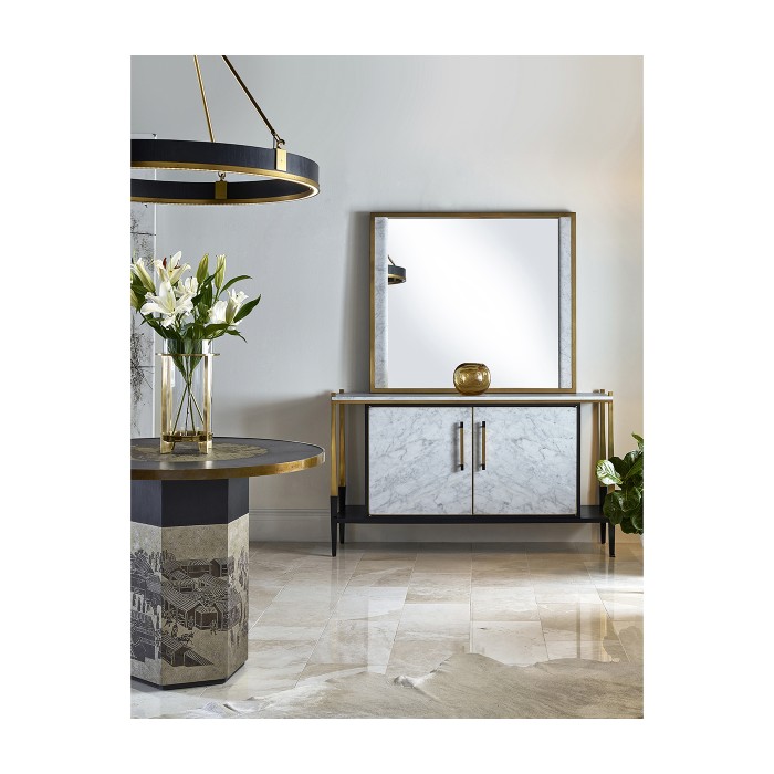 Round Contemporary Ebonised Oak & Brass Chandelier