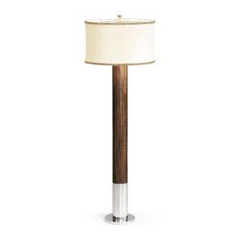 Circular Campaign Style Dark Santos Rosewood & White Stainless Steel Floor Lamp