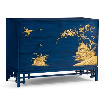 Chinoiserie Style Antique Royal Blue Chest of Drawers