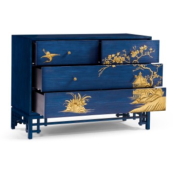 Chinoiserie Style Antique Royal Blue Chest of Drawers