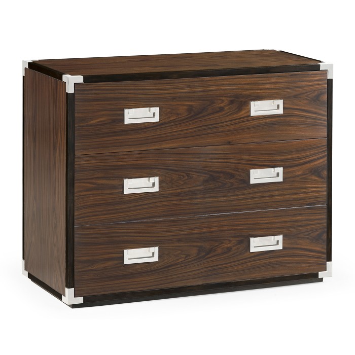 Campaign Style Dark Santos Rosewood Chest of Three Drawers