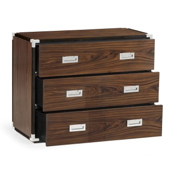 Campaign Style Dark Santos Rosewood Chest of Three Drawers