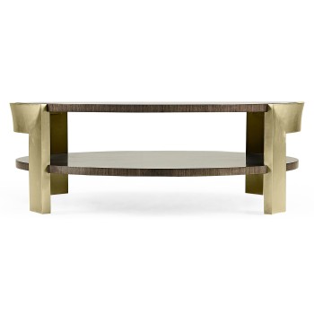 Gatsby Contemporary Round Dark Grey Walnut & Champagne Silver-leaf Coffee Table