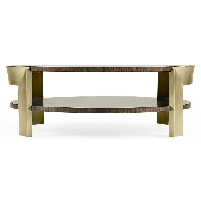 Gatsby Contemporary Round Dark Grey Walnut & Champagne Silver-leaf Coffee Table