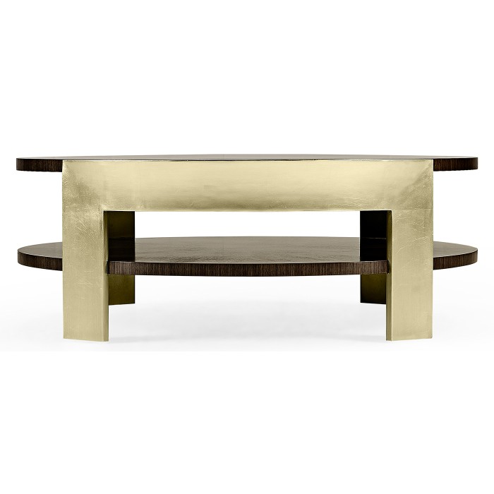 Gatsby Contemporary Round Dark Grey Walnut & Champagne Silver-leaf Coffee Table