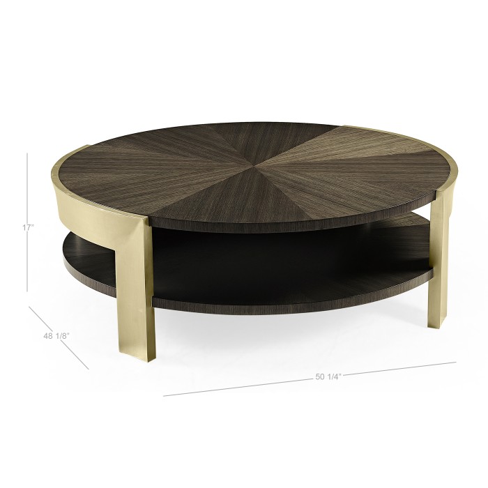 Gatsby Contemporary Round Dark Grey Walnut & Champagne Silver-leaf Coffee Table