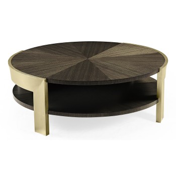 Gatsby Contemporary Round Dark Grey Walnut & Champagne Silver-leaf Coffee Table