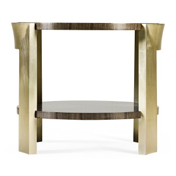 Gatsby Contemporary Round Dark Grey Walnut & Champagne Silver-leaf End Table