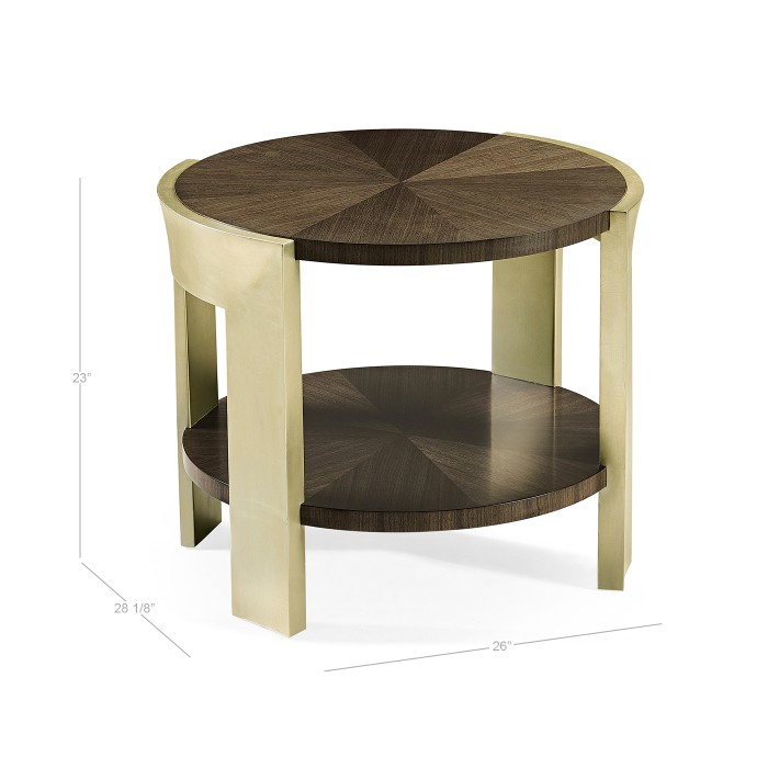 Gatsby Contemporary Round Dark Grey Walnut & Champagne Silver-leaf End Table