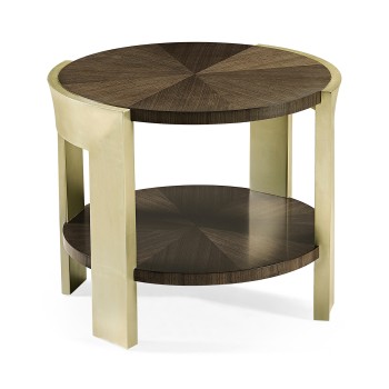 Gatsby Contemporary Round Dark Grey Walnut & Champagne Silver-leaf End Table